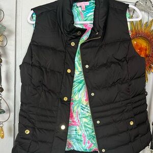 Black Puffer Vest with Tropical Lining Isabelle Size Large NWT